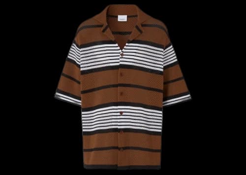 Burberry Short-sleeve Stripe Print Nylon Oversized Shirt Dark Birch Brown