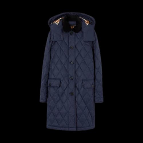 Burberry Detachable Hood Diamond Quilted Coat Navy
