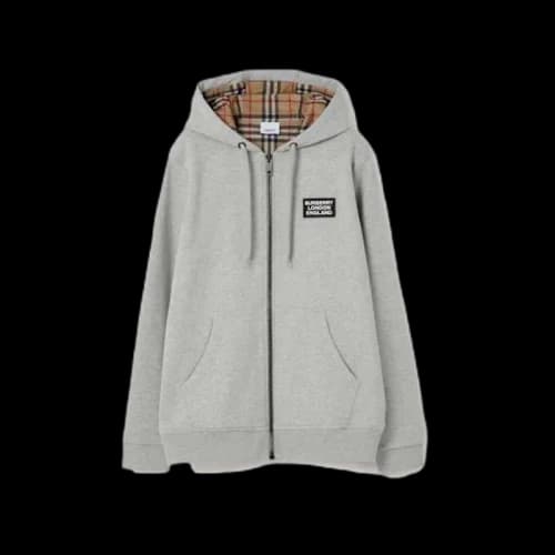 Burberry Cotton Blend Zip Hoodie Grey