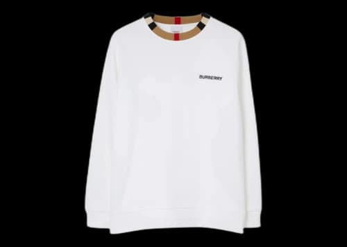 Burberry Icon Stripe Trim Cotton Sweatshirt White