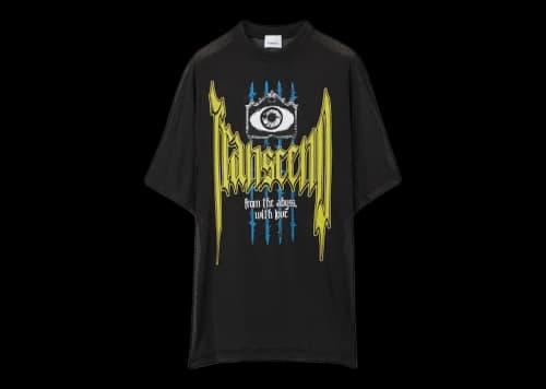 Burberry Slogan-Print Perforated T-Shirt Black
