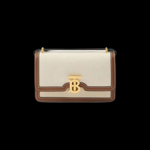Burberry Mini Leather Trimmed Canvas Shoulder Bag 'Brown'