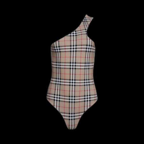 Burberry Vintage Check One Shoulder Swimsuit 'Archive Beige'