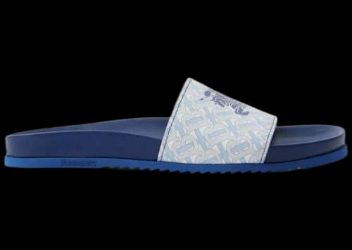 Burberry EKD Monogram-Print Leather Slides Blue