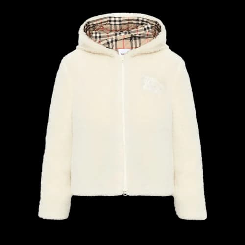 Burberry Austrel Logo-Embroidered Shearling Hooded Jacket Frosted Vanilla