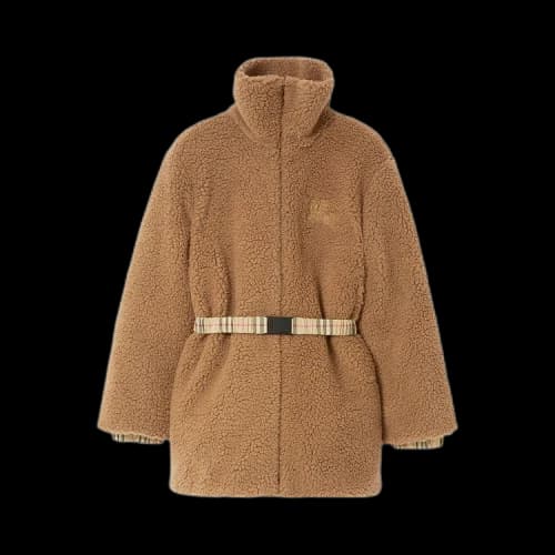 Burberry Belted Fleece Coat Dusty Carmel