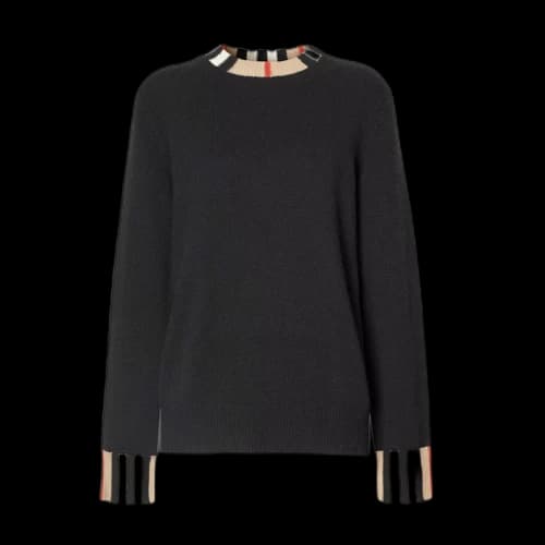 Burberry Icon Stripe Trim Cashmere Sweater Black
