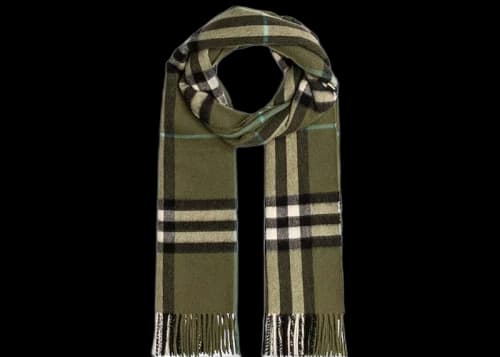 Burberry Check Cashmere Scarf Olive Green