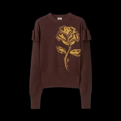 Burberry Ruched Sleeve Rose Print Sweater 'Otter'