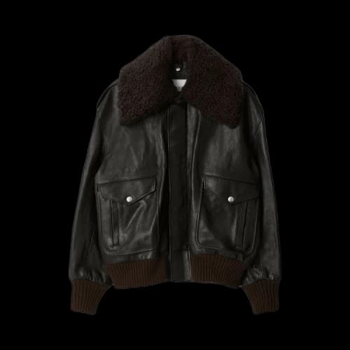 Burberry Shearling Collar Leather Jacket 'Otter'