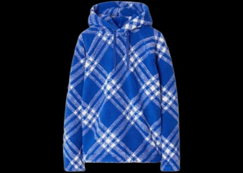 Burberry Plaid-Check Pattern Fleece Hoodie Blue/White