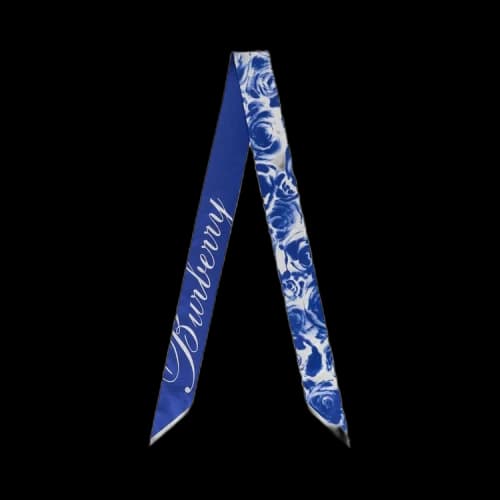 Burberry Rose-Printed Silk Scarf Blue/White