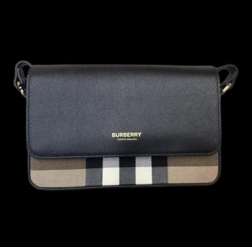 Burberry Hampshire Check Canvas Leather Crossbody Black