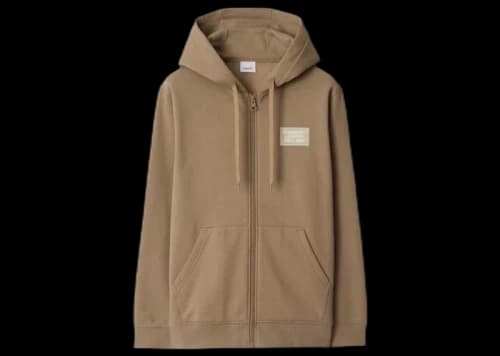 Burberry Hove Logo Print Zip Hoodie Camel