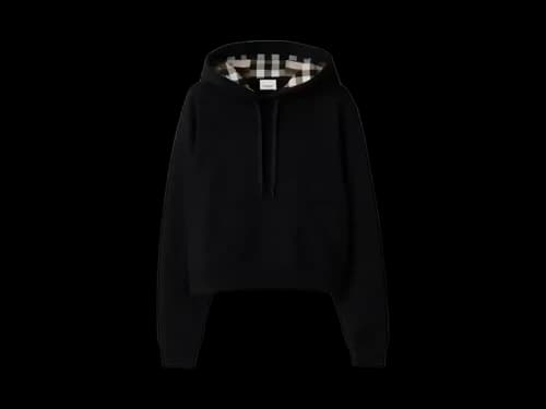 Burberry Talley Embroidery Logo Check Hooded Sweatshirt (Women's) Black