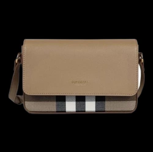 Burberry Hampshire Check Canvas Leather Crossbody Beige