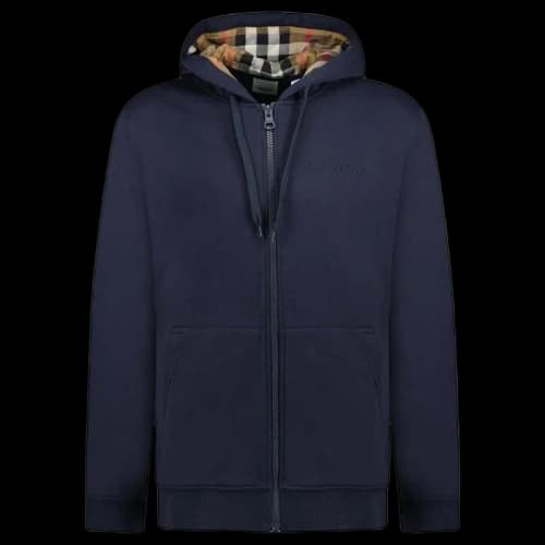 Burberry Hove Check Embroidery Logo Zip Hoodie Navy