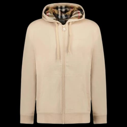 Burberry Hove Check Embroidery Logo Zip Hoodie Soft Fawn