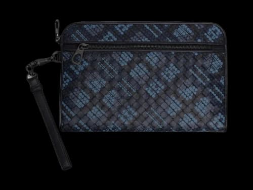 Bottega Veneta Intrecciato Polka Dot Document Case Wristlet Black/Blue