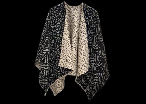 Burberry Reversible Icon TB Wool Poncho Cape Beige/Black