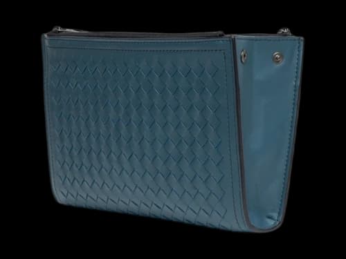 Bottega Veneta Intrecciato Leather Wristlet Bag Blue