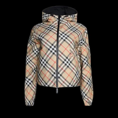 Burberry Cropped Reversible Check Jacket 'Sand'
