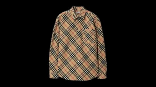 Burberry Long Sleeved Wool Checked Shirt Beige