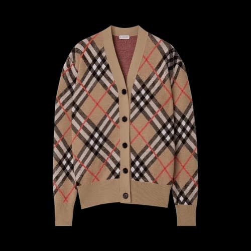 Burberry Check Wool Blend Cardigan 'Sand'