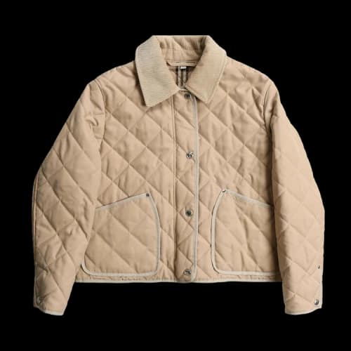 Burberry Check Wool Blend Quilted Jacket Soft Fawn