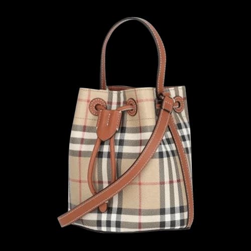 Burberry Mini Drawstring Vintage Check Bucket Bag Brown