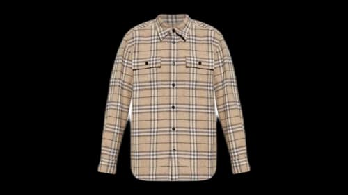 Burberry Long Sleeved Wool Checked Shirt Sand