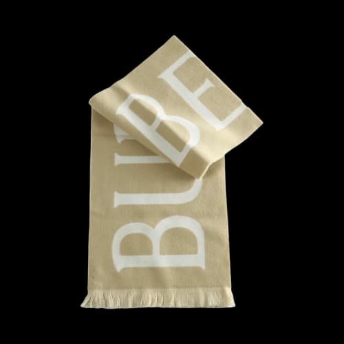 Burberry Mu Text Logo Wool Scarf Sand
