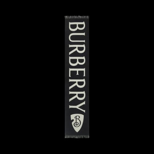 Burberry Mu Text Logo Wool Scarf Black Calico