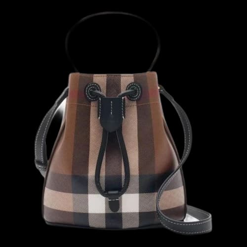 Burberry 26 Mini Check Bucket Bag 'Dark Birch Brown' (Women's)