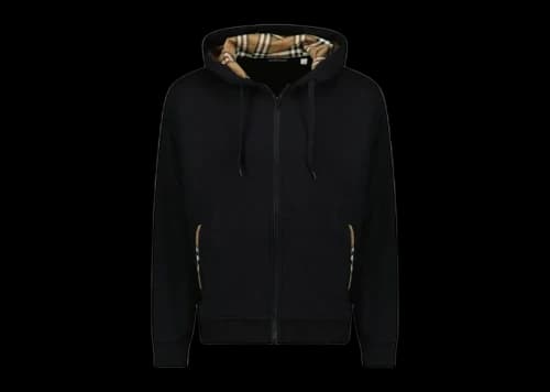 Burberry Keira Cotton Zip Up Check Hoodie Black