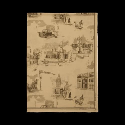 Burberry Mu London Landmarks Wool Silk Scarf Sand