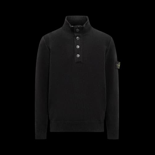 Stone Island Half Button Up Knit Sweater 'Black'