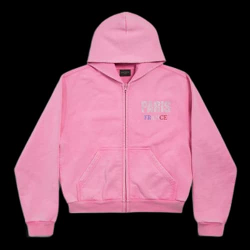 Balenciaga Paris Strass Full Zip Hoodie Small Fit 'Faded Pink' (Women's)