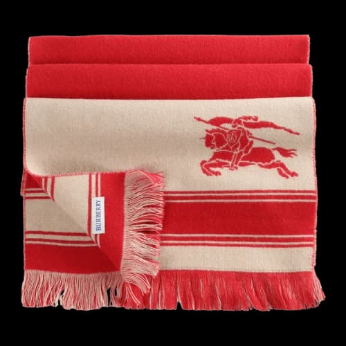 Burberry Mu Stripe Wool Scarf Crayon Red