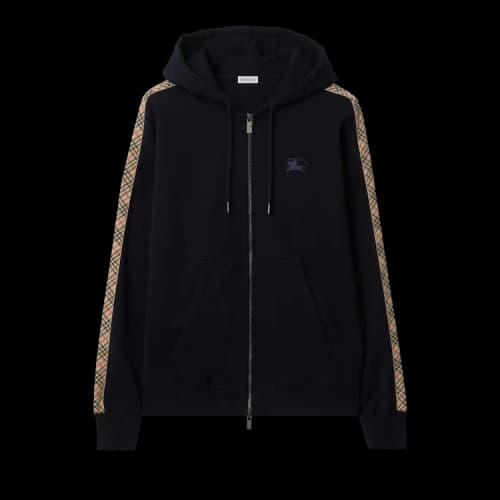 Burberry Scott Check Trim Zip Hoodie 'Navy'
