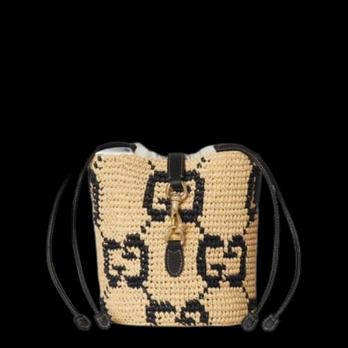 Gucci Woven Mini Bucket Bag 'Natural Black Fabric' (Women's)