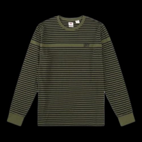 LEVI'S Levis Casual Pure Cotton Stripe Long Sleeves Dark Green T-Shirt