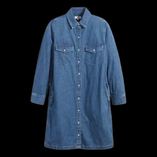 Levis Lapel Pure Cotton Denim Shirt Dress Denim-Blue