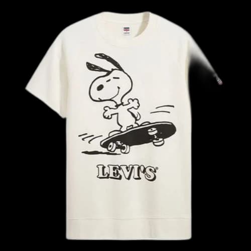 LEVI'S Levis Peanuts Crossover Cartoon Printing Round Neck Short Sleeve White