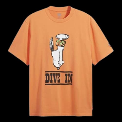 Levis x Peanuts Crossover Cartoon Printing Pattern Loose Round Neck Short Sleeve Yellow