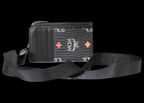 MCM Spectrum Diamond Visetos Card Case Wallet Lanyard Black