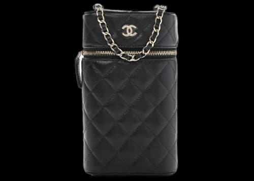 Chanel Caviar Quilted Phone Holder With Chain Black