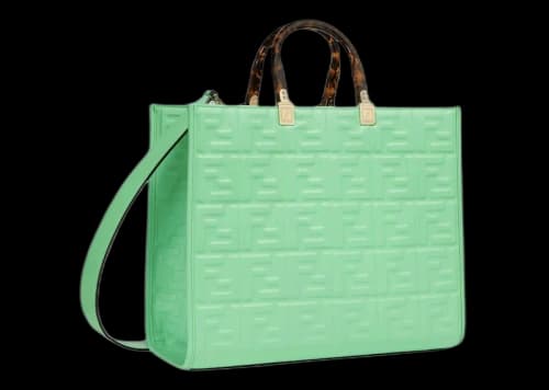 Fendi Sunshine Medium Green Leather Shopper With FF Motif Green