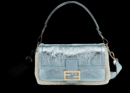 Fendi Baguette Re-Edition in Lame Sheepskin Light Blue