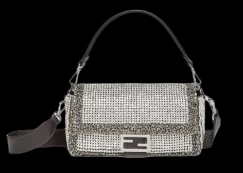 Fendi Transparent and Crystal Embroidered Baguette Black